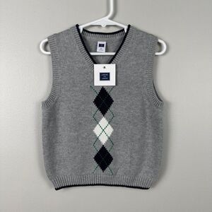 Janie and Jack Sweater Vest Grey Argyle Cotton Boys Size 2T